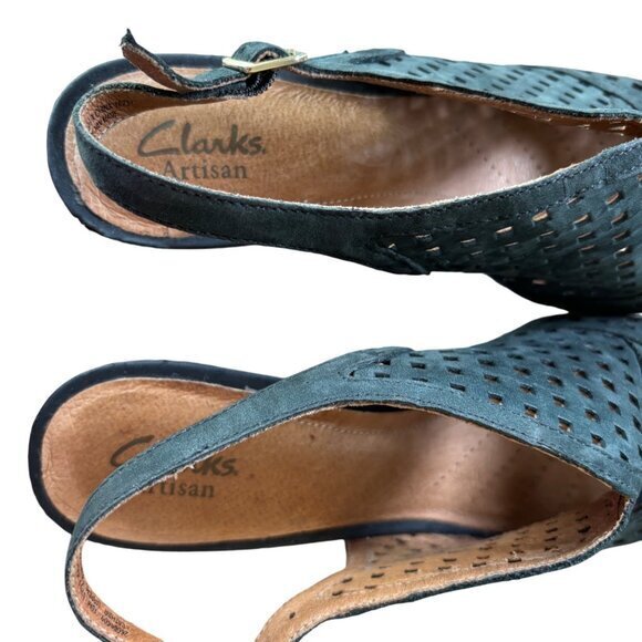 Clarks Artisan Wessex Shay Pump‎ Black Laser Cut Peep Toe Heel Womens 10 - Picture 9 of 10